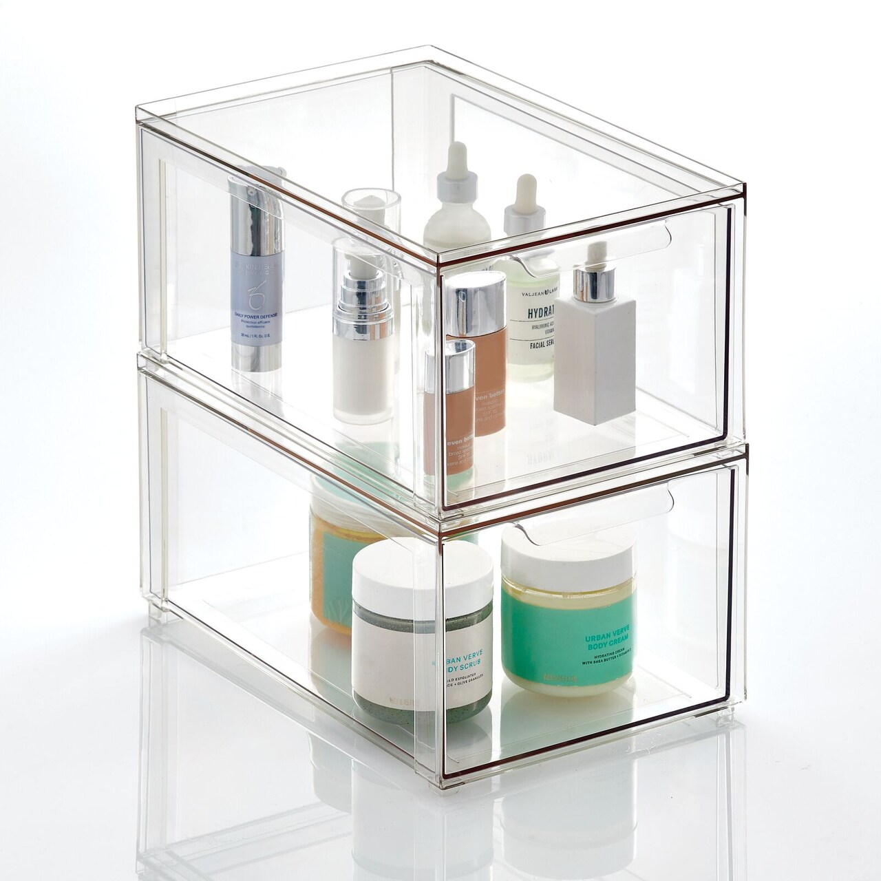mDesign Plastic Stackable Bathroom Storage Organizer with Drawer